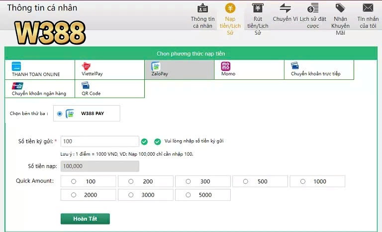 Trên trang chủ bạn click chọn “Nạp tiền” và chọn một trong các phương thức bên dưới: